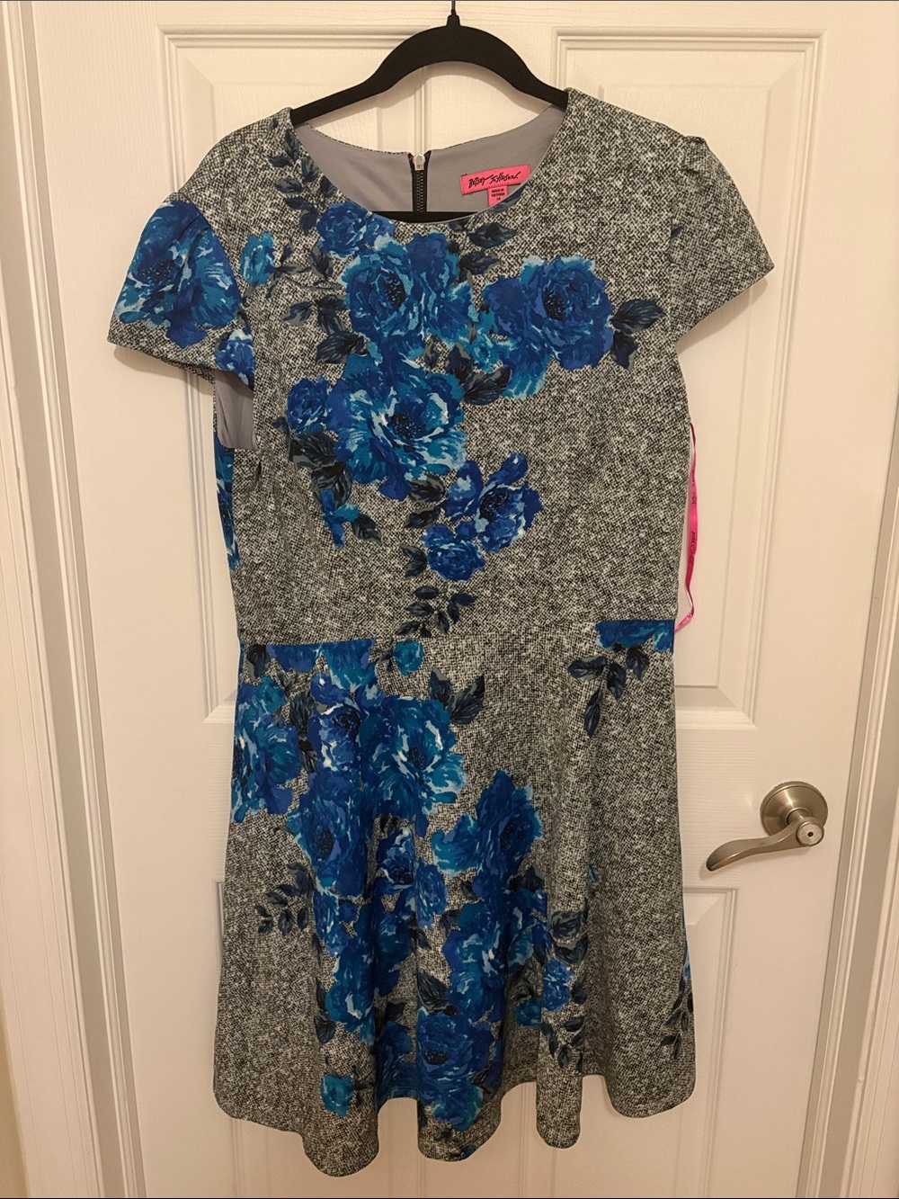 Betsey Johnson Gray Dress with Blue Floral Print